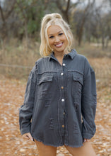 Load image into Gallery viewer, Birdie Distressed Denim Jacket - Charcoal
