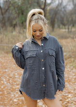 Load image into Gallery viewer, Birdie Distressed Denim Jacket - Charcoal
