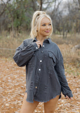 Load image into Gallery viewer, Birdie Distressed Denim Jacket - Charcoal
