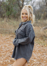 Load image into Gallery viewer, Birdie Distressed Denim Jacket - Charcoal
