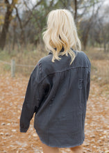 Load image into Gallery viewer, Birdie Distressed Denim Jacket - Charcoal
