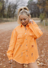 Load image into Gallery viewer, Birdie Distressed Denim Jacket - Orange
