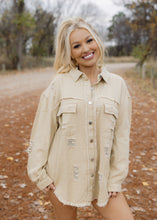Load image into Gallery viewer, Birdie Distressed Denim Jacket - Beige
