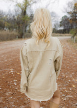 Load image into Gallery viewer, Birdie Distressed Denim Jacket - Beige
