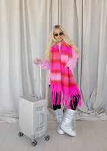 Load image into Gallery viewer, Bridgette Hot Pink Striped Fringe Scarf
