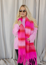 Load image into Gallery viewer, Bridgette Hot Pink Striped Fringe Scarf
