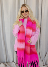 Load image into Gallery viewer, Bridgette Hot Pink Striped Fringe Scarf
