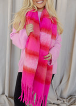 Load image into Gallery viewer, Bridgette Hot Pink Striped Fringe Scarf
