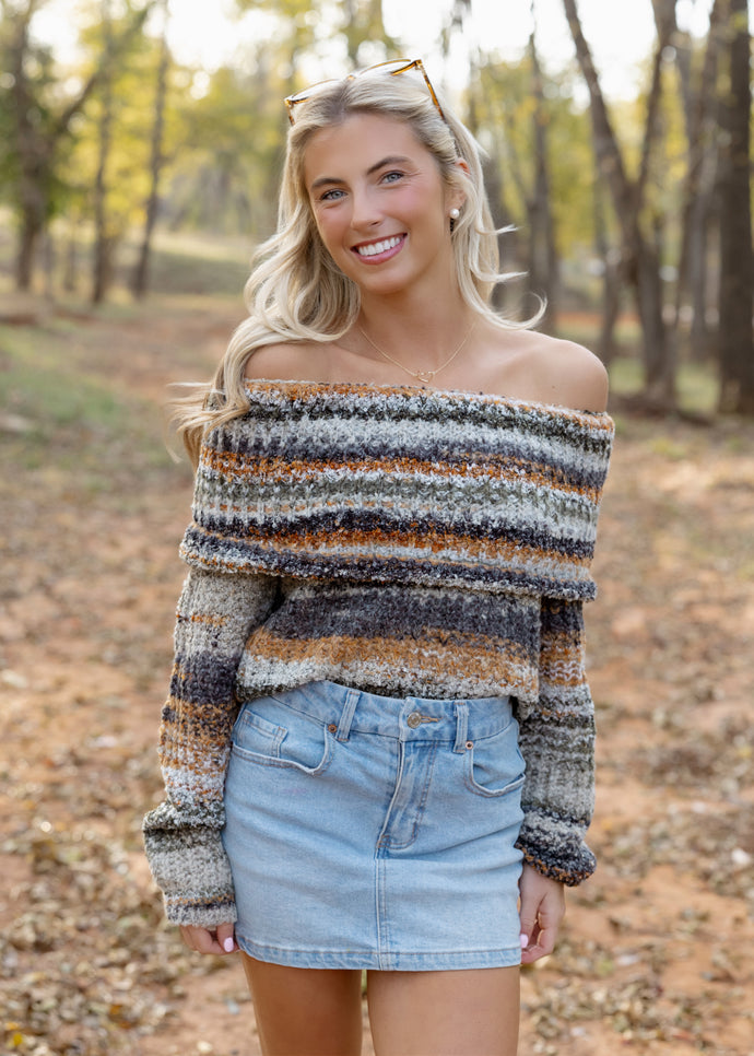 Multi Color Knit Off Shoulder Sweater