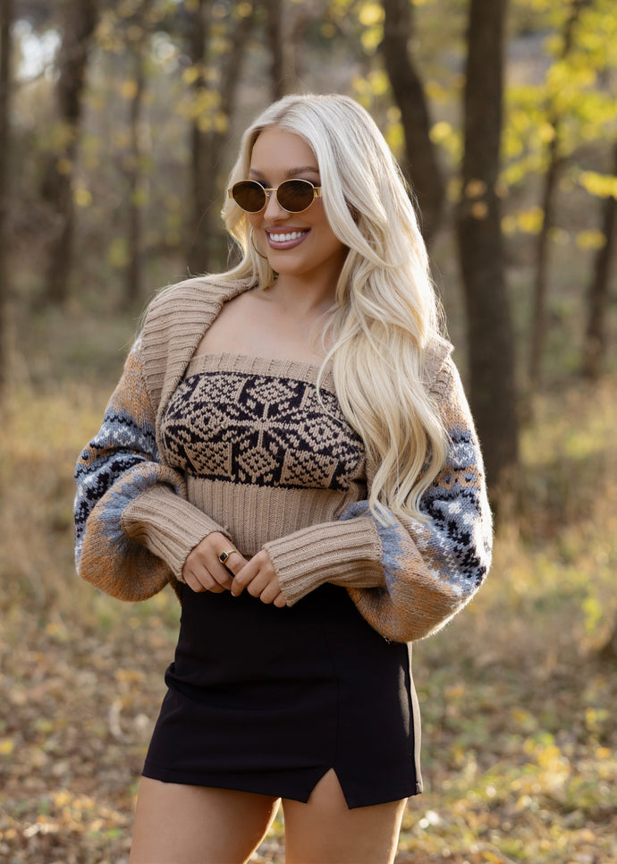 Alpine Taupe Shrug Cardigan & Tube Top set
