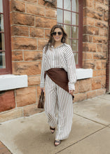 Load image into Gallery viewer, Farrah Ivory &amp; Brown Striped Pants Set
