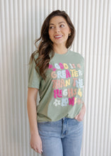 Load image into Gallery viewer, God is Greater Fluffy Heather Sage Tee
