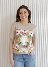 Load image into Gallery viewer, Gold Floral Cross Heather Tan Tee
