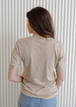 Load image into Gallery viewer, Gold Floral Cross Heather Tan Tee
