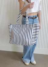 Load image into Gallery viewer, Navy Stripe Terry Cloth Beach Tote
