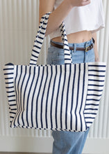 Load image into Gallery viewer, Navy Stripe Terry Cloth Beach Tote
