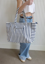 Load image into Gallery viewer, Navy Stripe Terry Cloth Beach Tote
