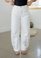 Load image into Gallery viewer, Marie White Embroidered Barrel Jeans
