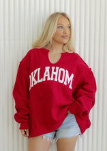 Load image into Gallery viewer, "Oklahoma" Split Neck Oversized Red Sweatshirt
