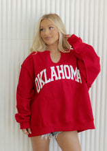 Load image into Gallery viewer, "Oklahoma" Split Neck Oversized Red Sweatshirt
