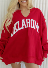 Load image into Gallery viewer, "Oklahoma" Split Neck Oversized Red Sweatshirt
