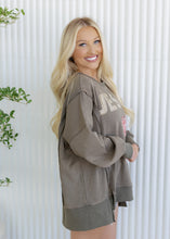 Load image into Gallery viewer, "Jesus Loves You" Olive Patchwork Terry Sweatshirt
