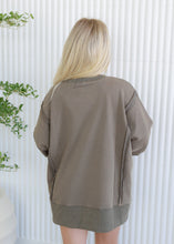 Load image into Gallery viewer, "Jesus Loves You" Olive Patchwork Terry Sweatshirt
