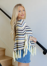 Load image into Gallery viewer, Yellow Chevron Striped Tassel Knit Poncho
