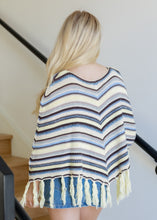 Load image into Gallery viewer, Yellow Chevron Striped Tassel Knit Poncho
