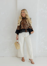 Load image into Gallery viewer, Sadie Button Up Eyelet Blouse - Leopard/Black
