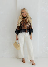 Load image into Gallery viewer, Sadie Button Up Eyelet Blouse - Leopard/Black
