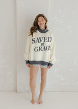 Load image into Gallery viewer, "Saved By Grace" Mockneck Sweatshirt - Cream/Charcoal
