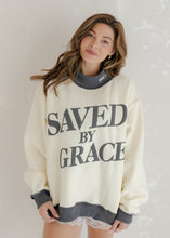 Load image into Gallery viewer, "Saved By Grace" Mockneck Sweatshirt - Cream/Charcoal
