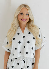 Load image into Gallery viewer, Heather Grey &amp; Black Polka Dot Shorts Set
