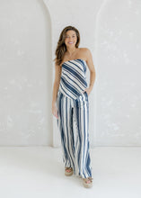 Load image into Gallery viewer, Navy &amp; White Striped Linen Pant Set

