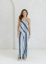 Load image into Gallery viewer, Navy &amp; White Striped Linen Pant Set
