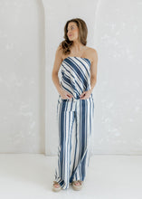Load image into Gallery viewer, Navy &amp; White Striped Linen Pant Set
