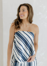 Load image into Gallery viewer, Navy &amp; White Striped Linen Pant Set

