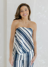 Load image into Gallery viewer, Navy &amp; White Striped Linen Pant Set
