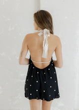 Load image into Gallery viewer, Ava Black Polka Dot Halter Romper
