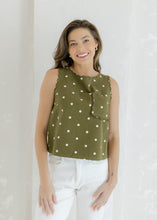 Load image into Gallery viewer, Scalloped Sleeveless Tank Top - Olive Polka Dot
