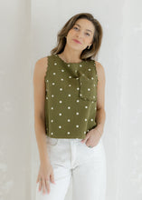 Load image into Gallery viewer, Scalloped Sleeveless Tank Top - Olive Polka Dot
