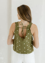 Load image into Gallery viewer, Scalloped Sleeveless Tank Top - Olive Polka Dot
