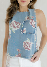 Load image into Gallery viewer, Scalloped Sleeveless Tank Top - Denim Floral
