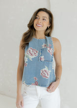 Load image into Gallery viewer, Scalloped Sleeveless Tank Top - Denim Floral
