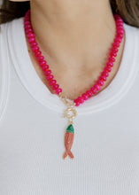 Load image into Gallery viewer, Fish Charm Hot Pink Beaded Necklace

