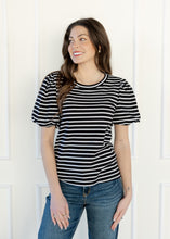 Load image into Gallery viewer, Striped Puff Sleeve Top - Black

