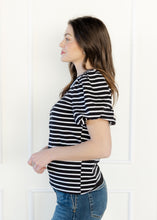 Load image into Gallery viewer, Striped Puff Sleeve Top - Black
