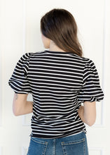 Load image into Gallery viewer, Striped Puff Sleeve Top - Black

