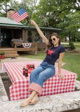 Load image into Gallery viewer, Georgia Red Gingham Cuffed Denim Pants
